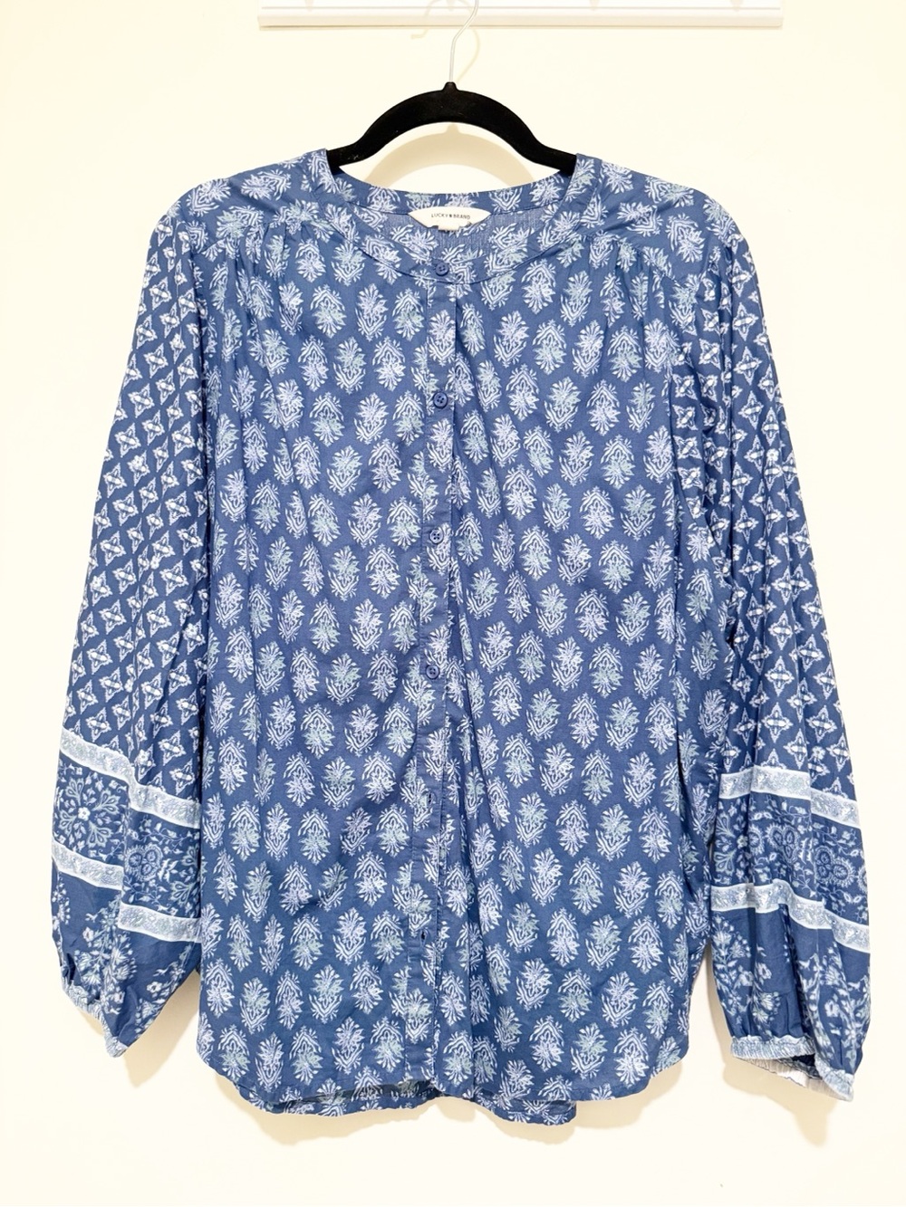 Lucky Brand Blue Printed Button-Front Blouse